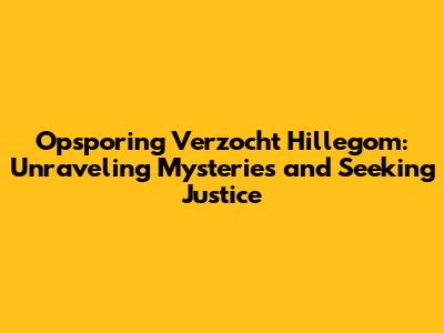 Opsporing Verzocht Hillegom: Unraveling Mysteries and Seeking Justice