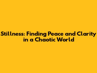 Stillness: Finding Peace and Clarity in a Chaotic World