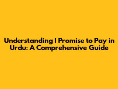 Understanding "I Promise to Pay" in Urdu: A Comprehensive Guide