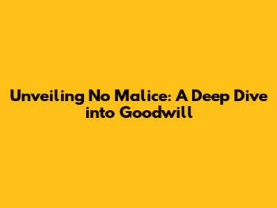 Unveiling No Malice: A Deep Dive into Goodwill