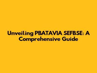 Unveiling PBATAVIA SEFBSE: A Comprehensive Guide